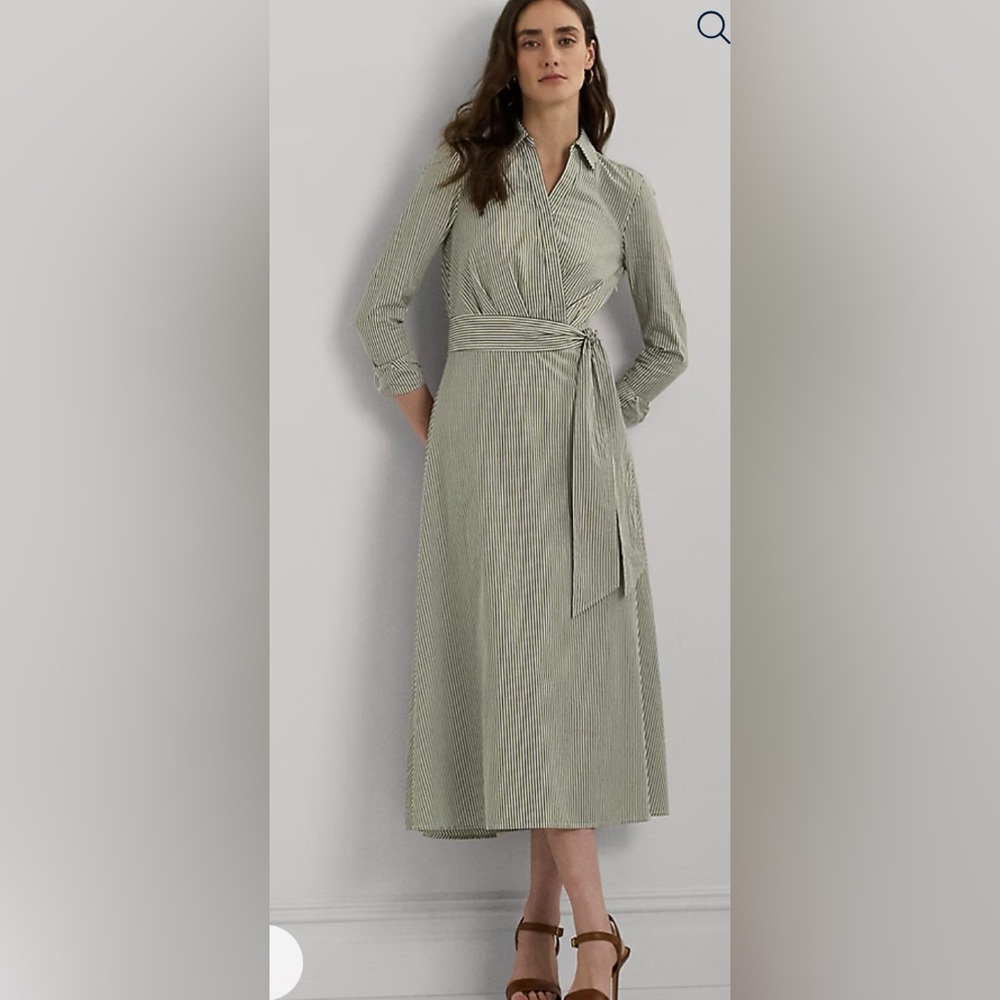 ralph lauren dress Striped Surplice Broadcloth Midi Dress 12